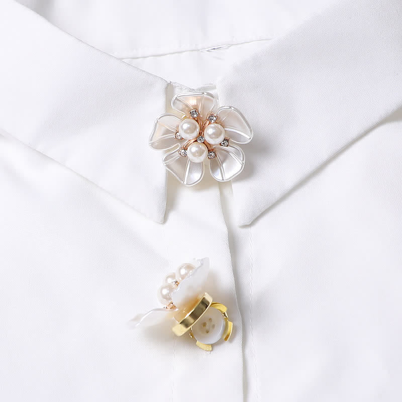 1 Pair Gardenia Flower Pearl Bud Snap-On Shirt Button Covers