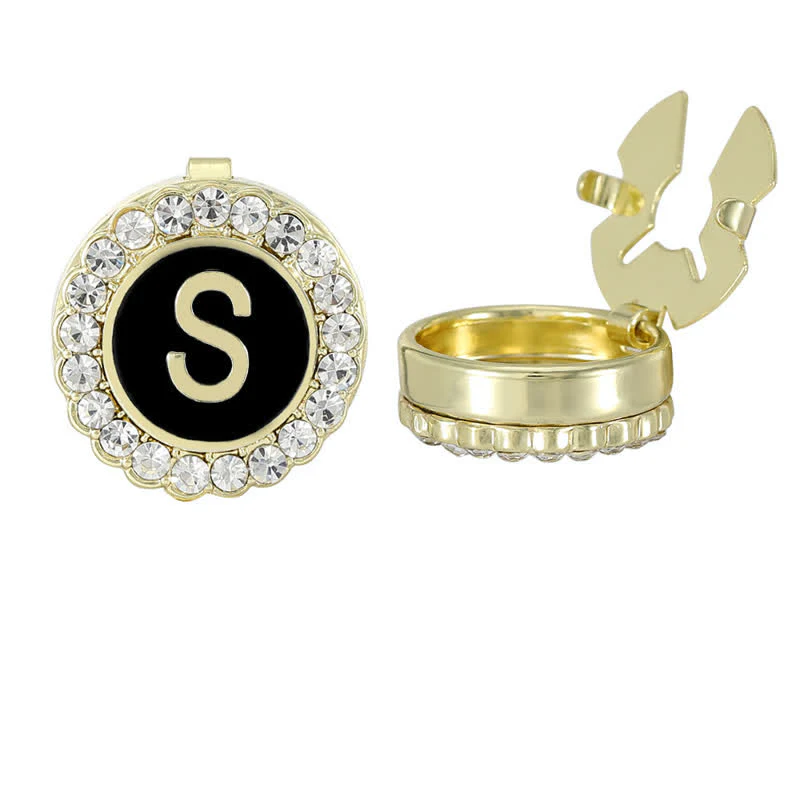 1 Pair Black & Gold Initials Snap-On Shirt Button Covers - Image 20
