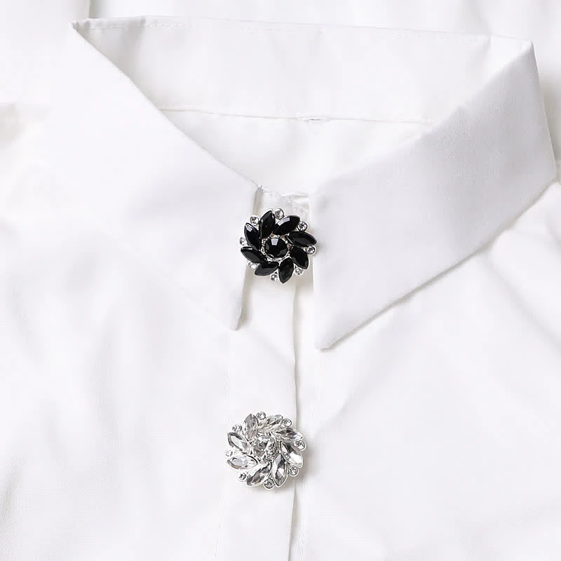 1 Pair Crystal Flower Rhinestone Snap-On Shirt Button Covers - Image 5