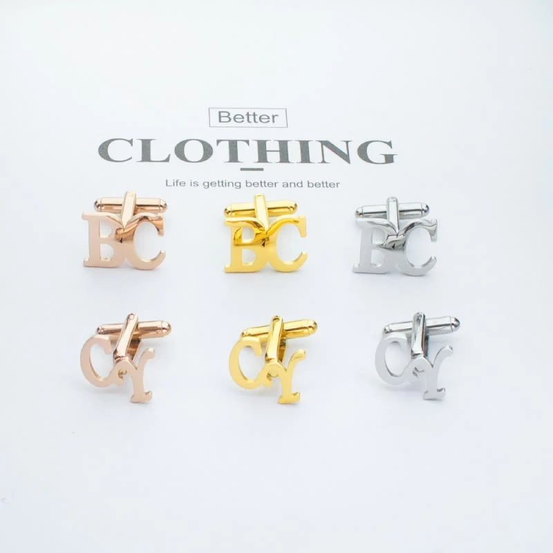 1 Pair Custom Letter Button Covers Set Suit Cufflinks - Image 10