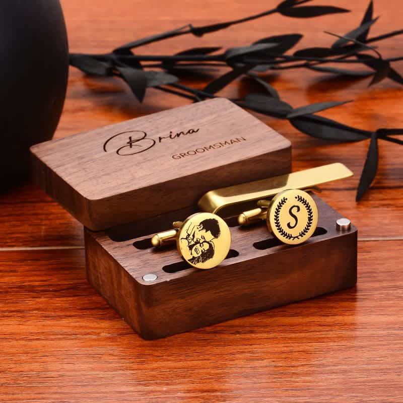 1 Pair Custom Name Metal Cufflinks & Tie Clip Set - Image 10