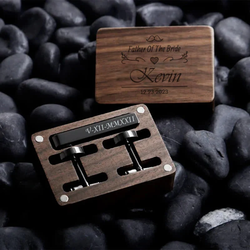 1 Pair Custom Name Metal Cufflinks & Tie Clip Set - Image 14