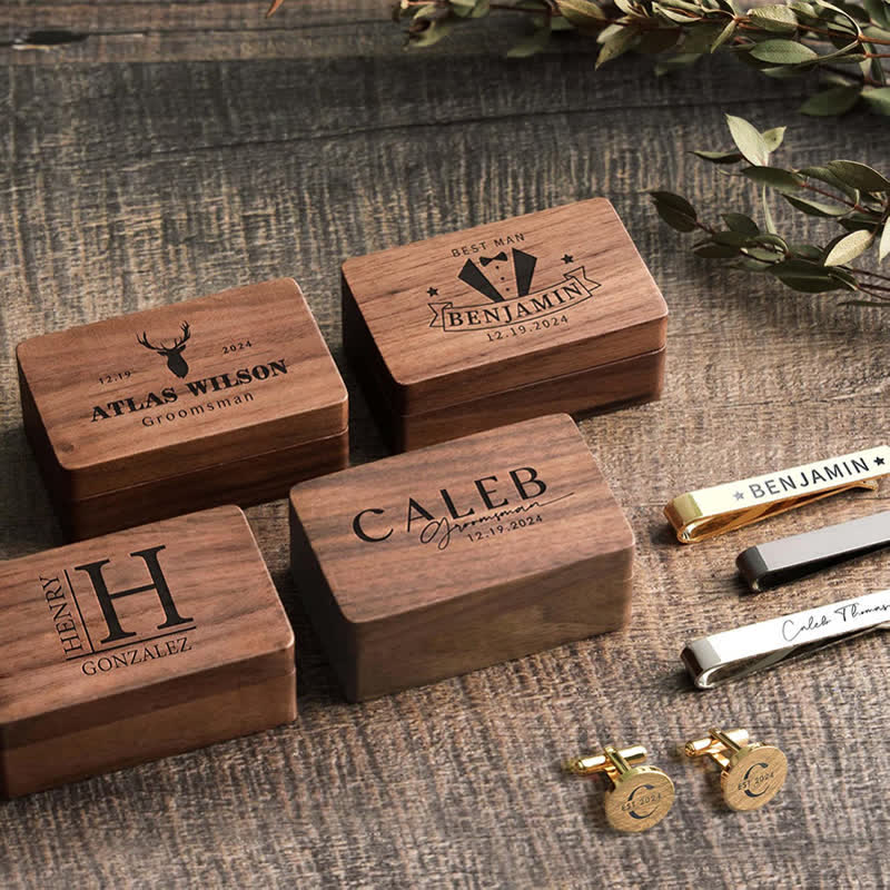 1 Pair Custom Name Metal Cufflinks & Tie Clip Set - Image 8
