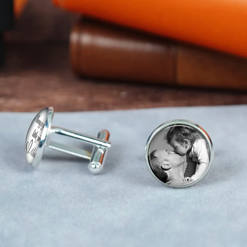 1 Pair Custom Photo & Name Round Shape Suit Cufflinks - Image 2
