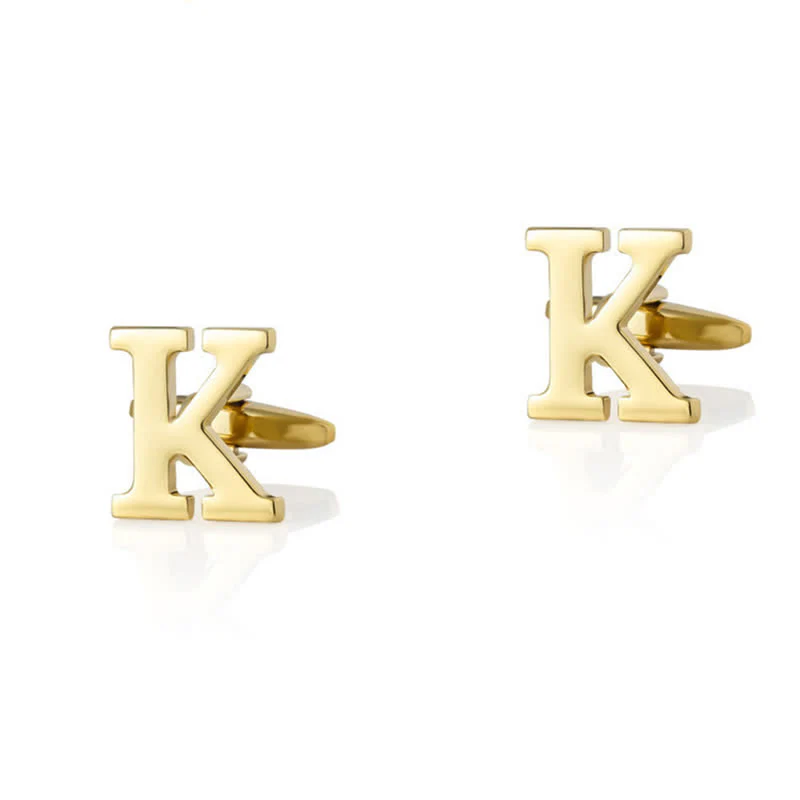 1 Pair Men's Gold Plated Initial Letter 26 Alphabet Cufflinks - Image 12