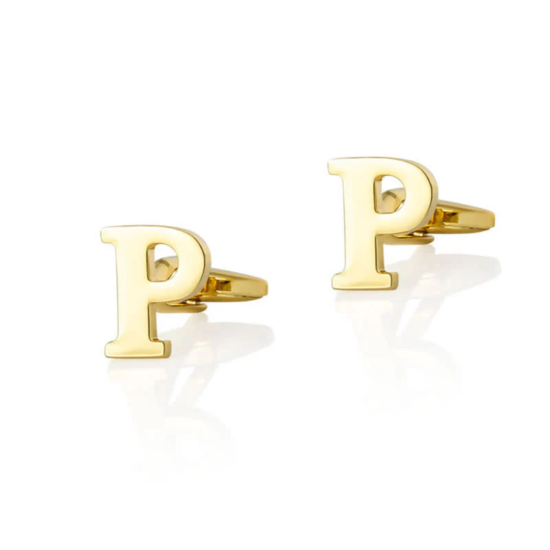 1 Pair Men's Gold Plated Initial Letter 26 Alphabet Cufflinks - Image 17