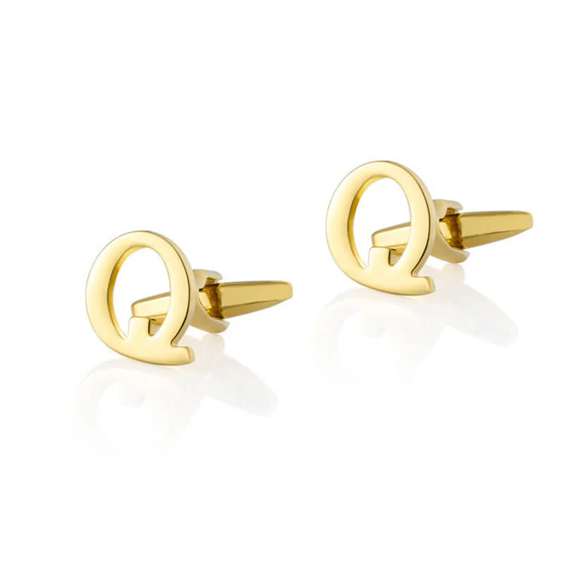 1 Pair Men's Gold Plated Initial Letter 26 Alphabet Cufflinks - Image 18