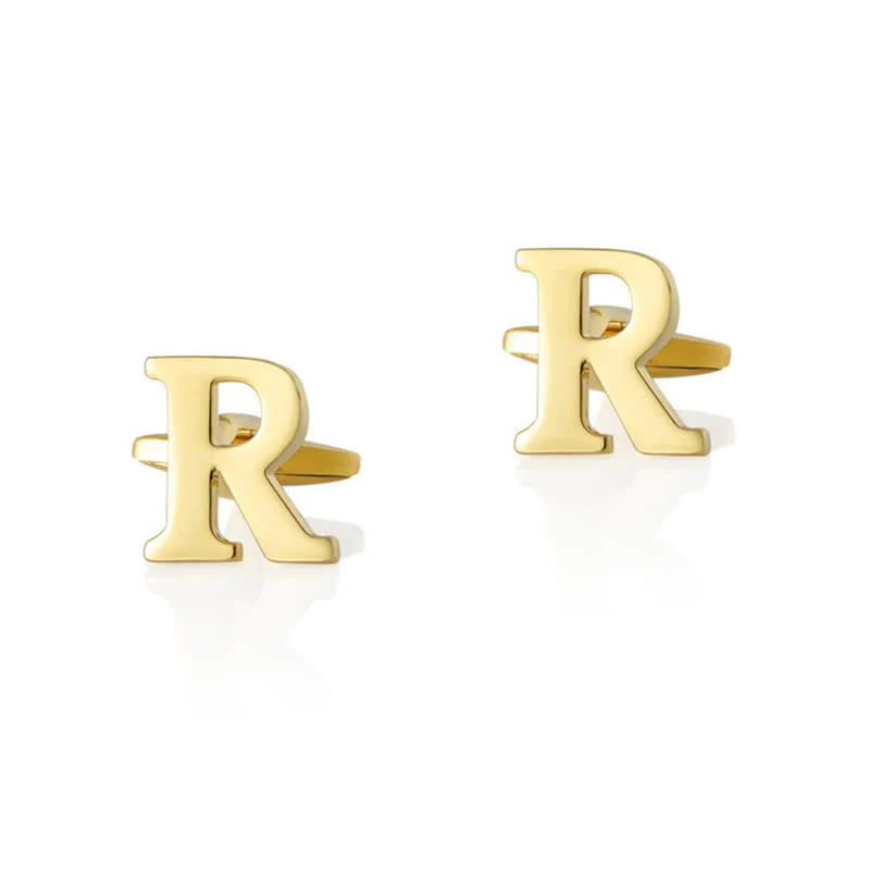 1 Pair Men's Gold Plated Initial Letter 26 Alphabet Cufflinks - Image 19