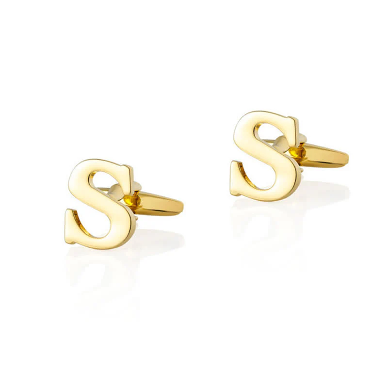 1 Pair Men's Gold Plated Initial Letter 26 Alphabet Cufflinks - Image 20