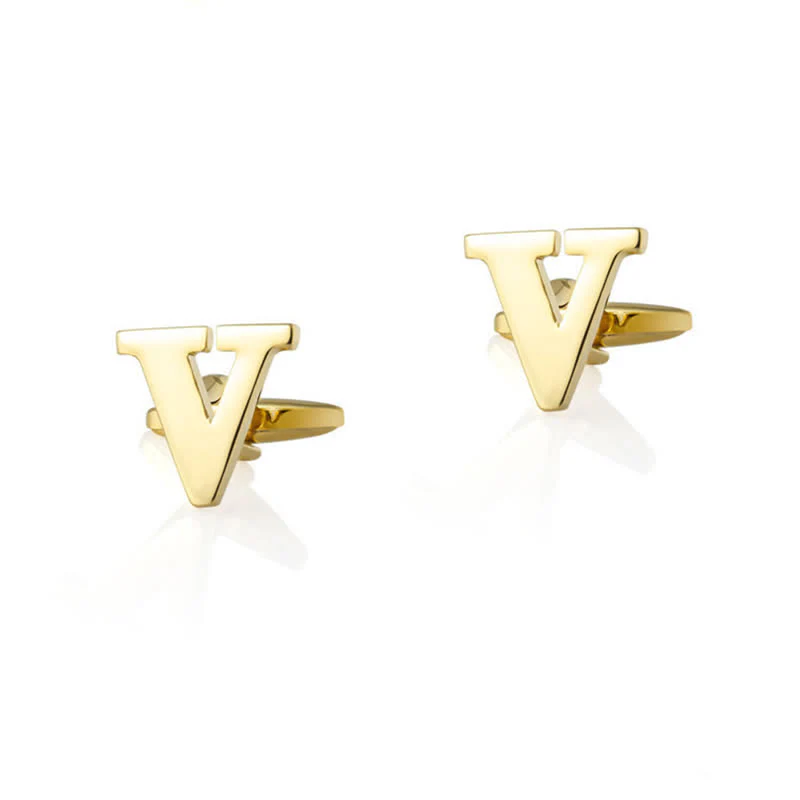 1 Pair Men's Gold Plated Initial Letter 26 Alphabet Cufflinks - Image 23
