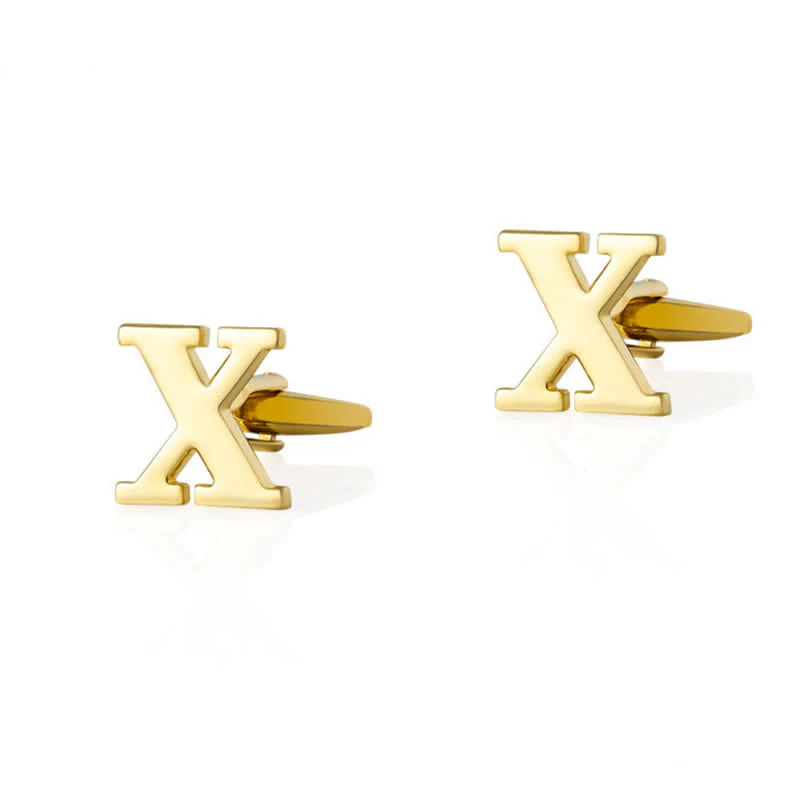 1 Pair Men's Gold Plated Initial Letter 26 Alphabet Cufflinks - Image 25