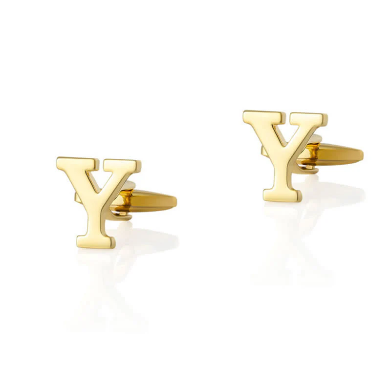 1 Pair Men's Gold Plated Initial Letter 26 Alphabet Cufflinks - Image 26