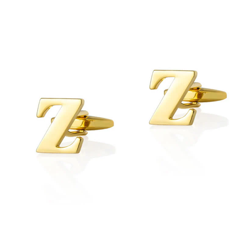 1 Pair Men's Gold Plated Initial Letter 26 Alphabet Cufflinks - Image 27