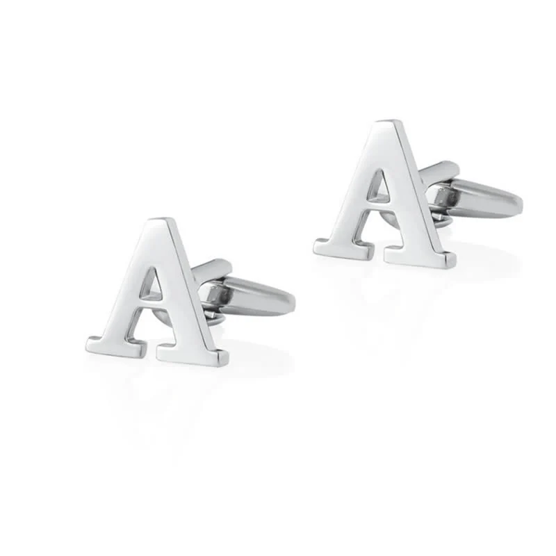 1 Pair Men's Silver Plated Initial Letter 26 Alphabet Cufflinks