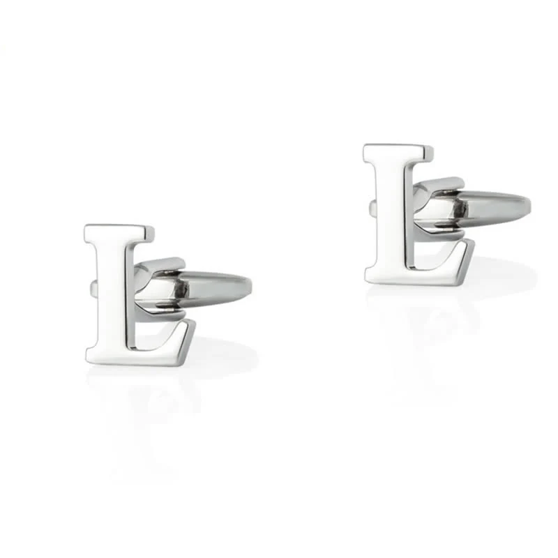 1 Pair Men's Silver Plated Initial Letter 26 Alphabet Cufflinks - Image 13