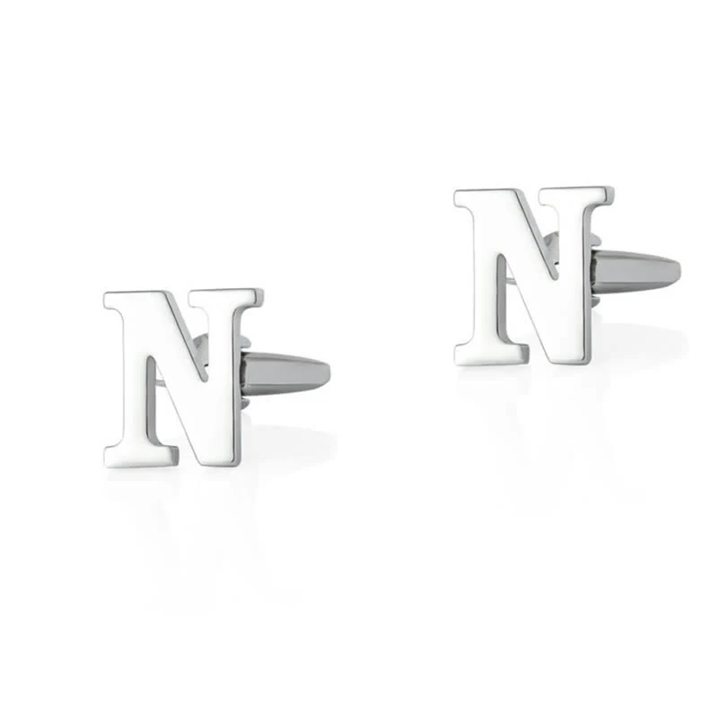 1 Pair Men's Silver Plated Initial Letter 26 Alphabet Cufflinks - Image 15