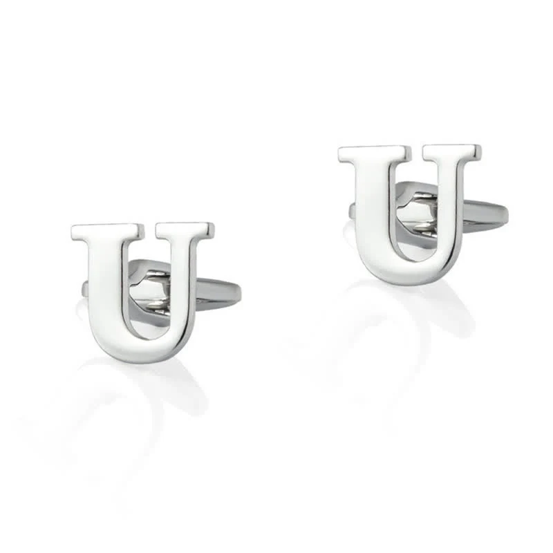 1 Pair Men's Silver Plated Initial Letter 26 Alphabet Cufflinks - Image 22