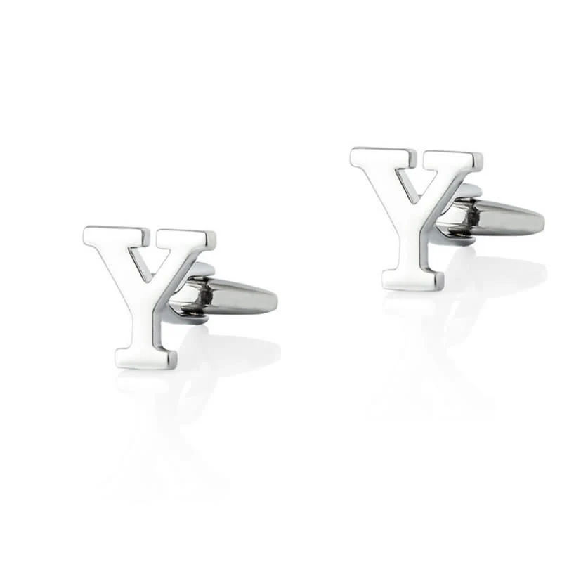 1 Pair Men's Silver Plated Initial Letter 26 Alphabet Cufflinks - Image 26