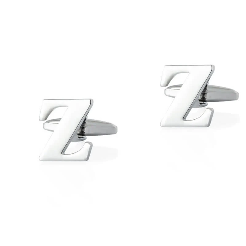 1 Pair Men's Silver Plated Initial Letter 26 Alphabet Cufflinks - Image 27