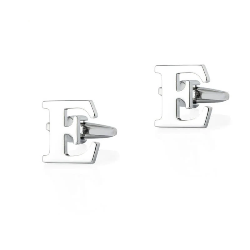 1 Pair Men's Silver Plated Initial Letter 26 Alphabet Cufflinks - Image 6