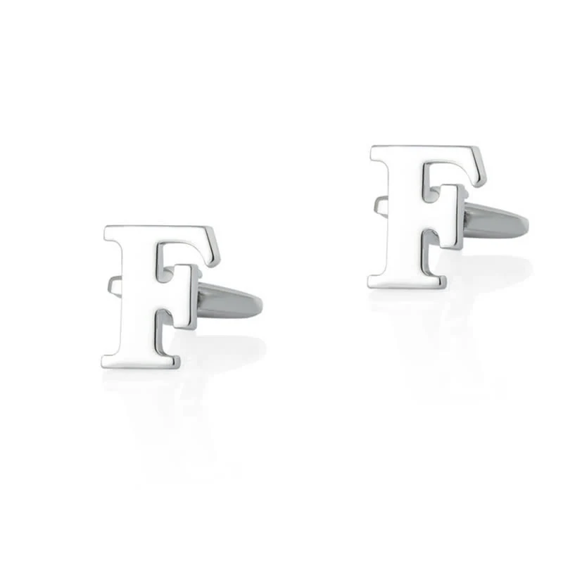 1 Pair Men's Silver Plated Initial Letter 26 Alphabet Cufflinks - Image 7