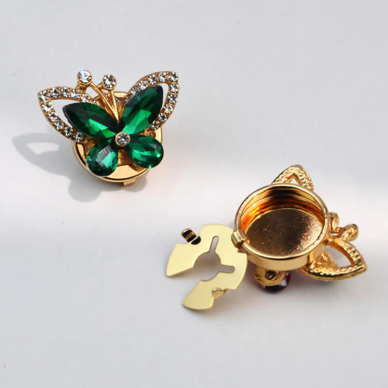 1 Pair Rhinestone Crystal Butterfly Snap-On Shirt Button Covers - Image 8