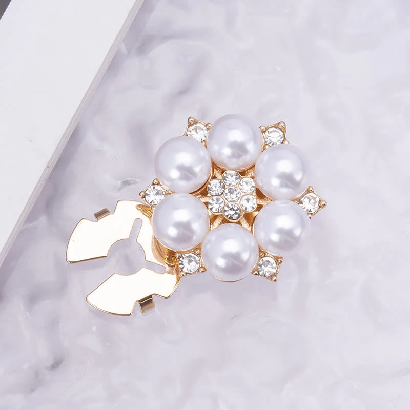 1 Pair Shiny Pearl Rhinestone Snap-On Button Covers