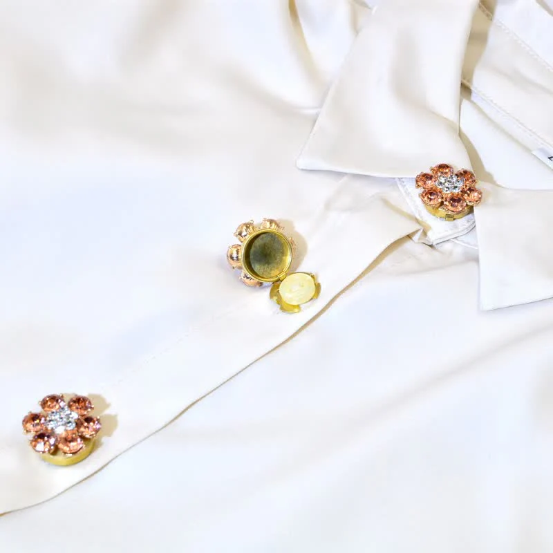 1 Pair Shiny Pearl Rhinestone Snap-On Button Covers - Image 2