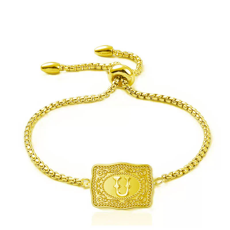 18K Gold Plated Mini Embossed Initial Letter Bracelet - Image 21