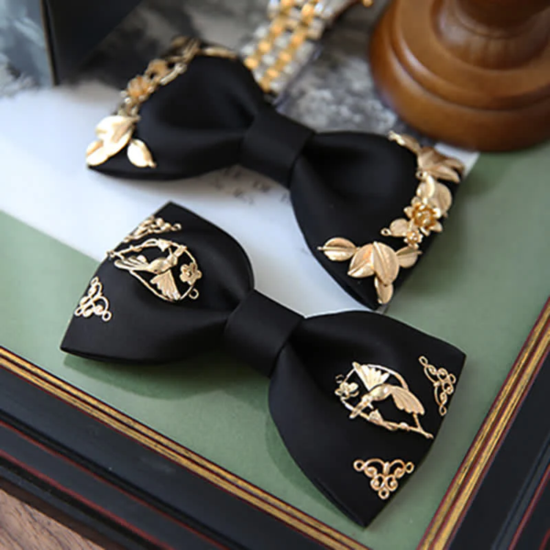 1Pcs Men's Golden Metal Bird Flower Decors Bow Tie - Image 10