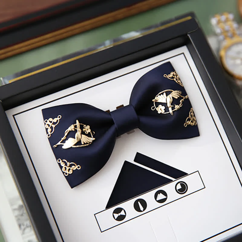 1Pcs Men's Golden Metal Bird Flower Decors Bow Tie - Image 14