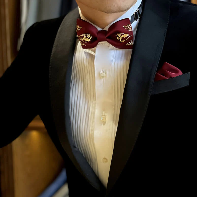 1Pcs Men's Golden Metal Bird Flower Decors Bow Tie - Image 2