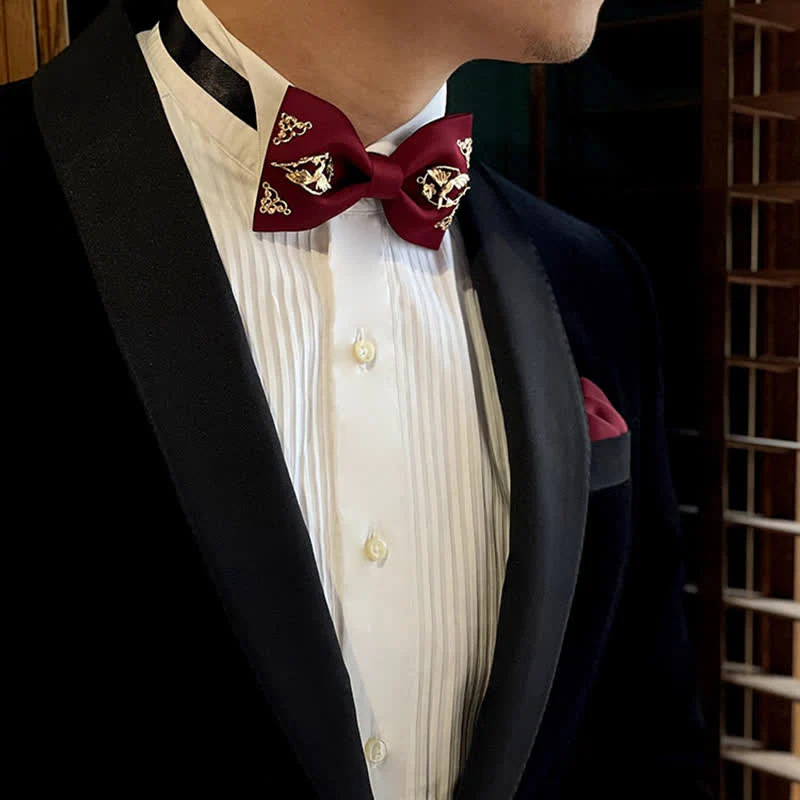 1Pcs Men's Golden Metal Bird Flower Decors Bow Tie - Image 3