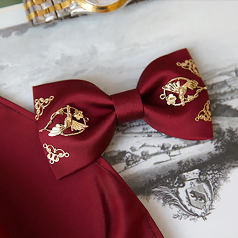 1Pcs Men's Golden Metal Bird Flower Decors Bow Tie - Image 4