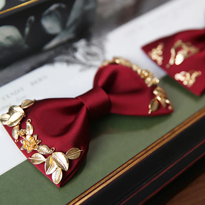 1Pcs Men's Golden Metal Bird Flower Decors Bow Tie - Image 6