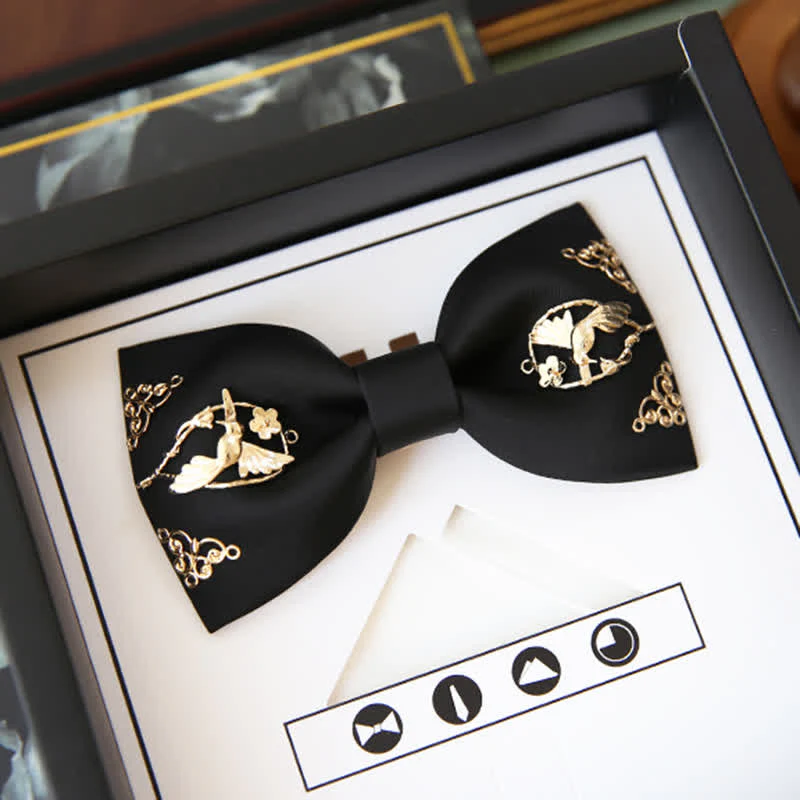 1Pcs Men's Golden Metal Bird Flower Decors Bow Tie - Image 7