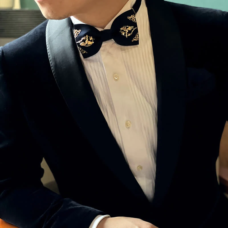 1Pcs Men's Golden Metal Bird Flower Decors Bow Tie - Image 8