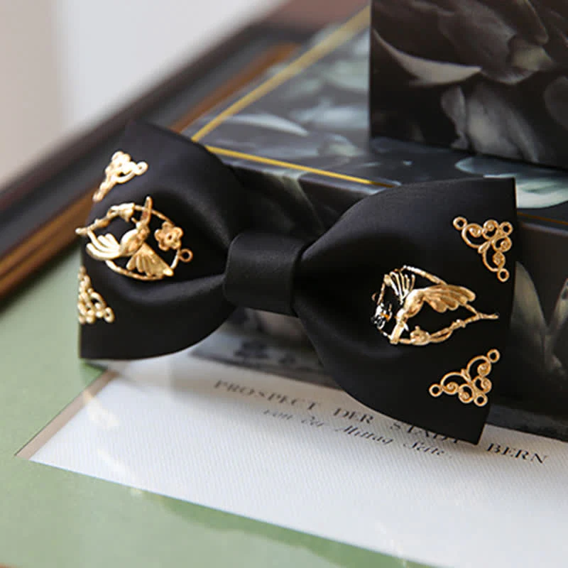 1Pcs Men's Golden Metal Bird Flower Decors Bow Tie - Image 9