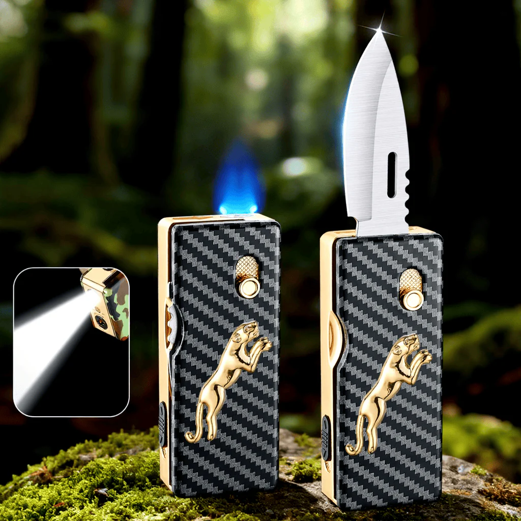 2-in-1 Golden Horse Relief Lighting Folding Knife Lighter - Image 3