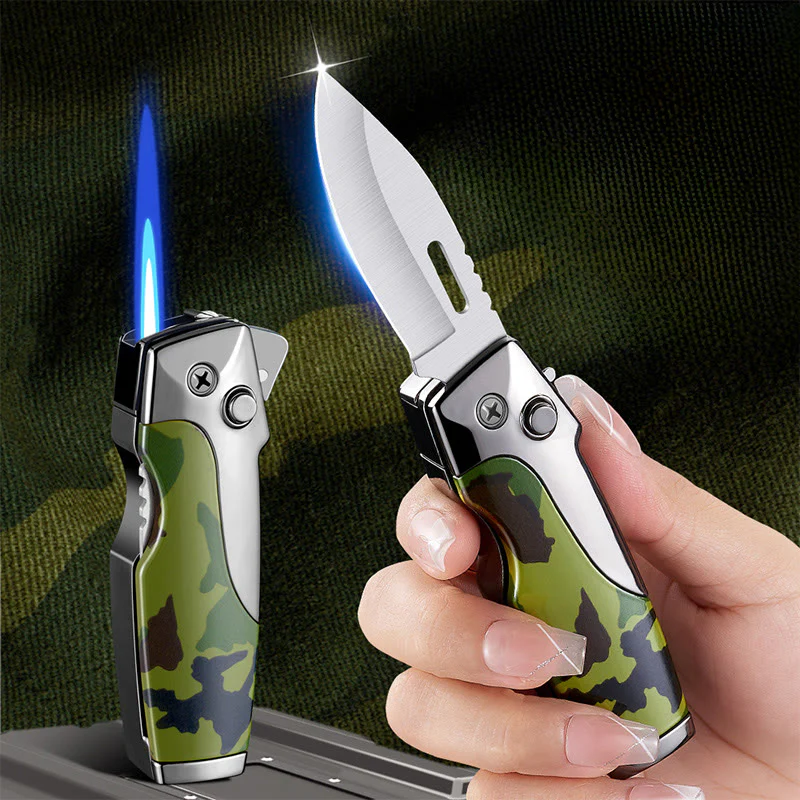 2-in-1 Multifunctional Folding Knife Straight Jet Lighter - Image 6