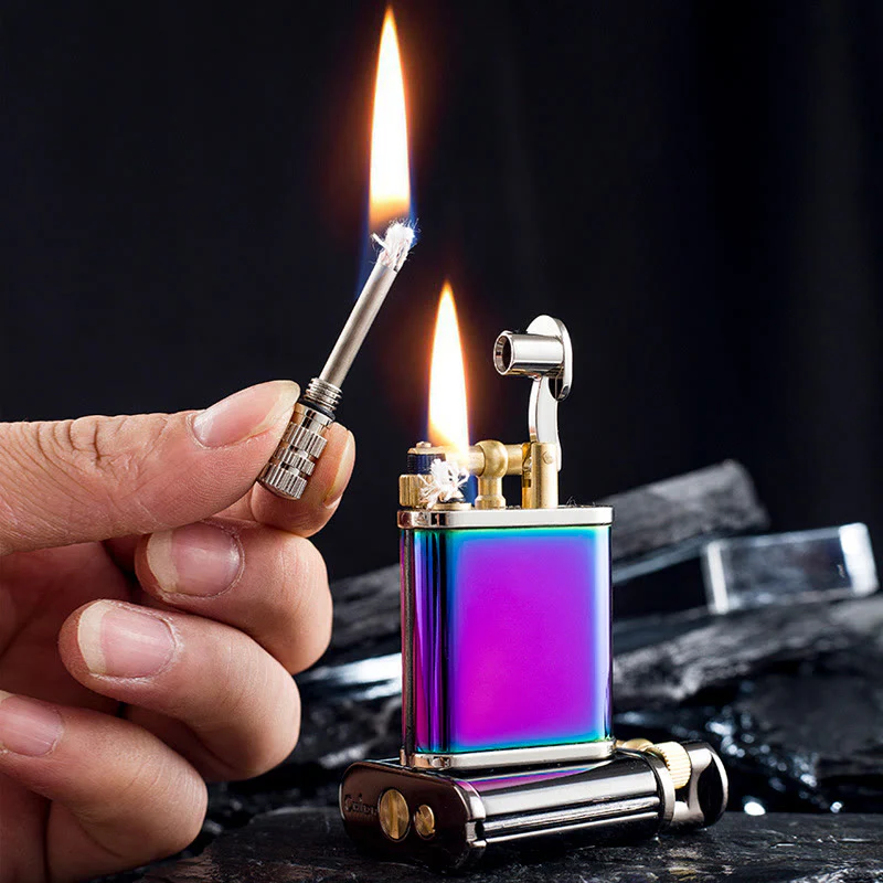 2 in 1 Permanent Match Antique Style Lift Arm Refillable Kerosene Lighter
