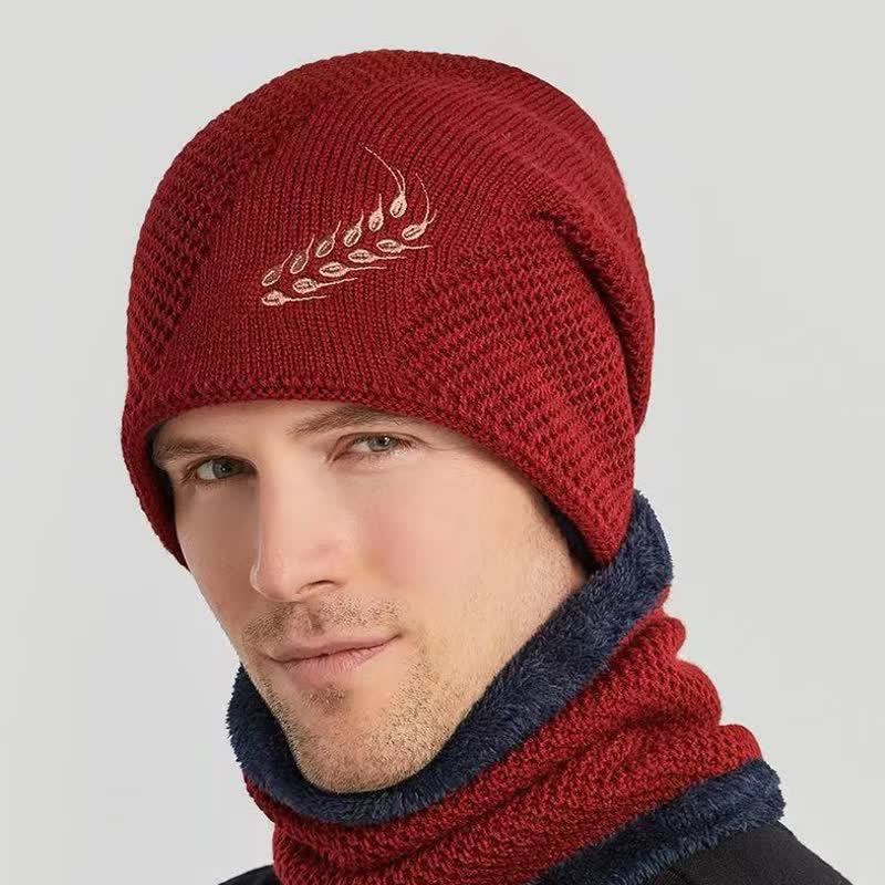 2Pcs Embroidered Wheat Beanie Hat Neck Warmer Set - Image 11