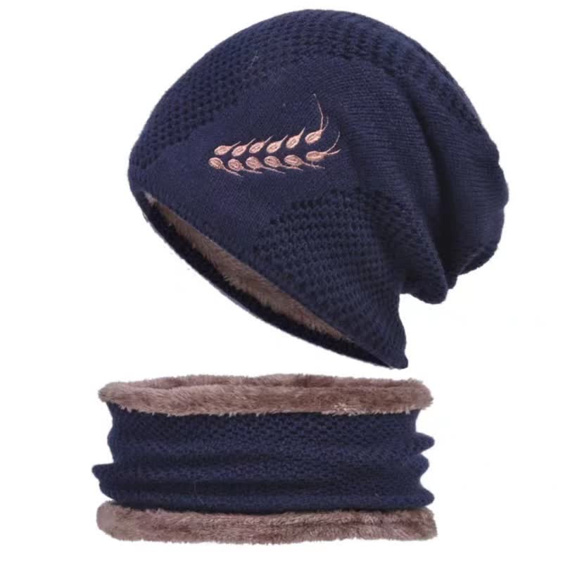 2Pcs Embroidered Wheat Beanie Hat Neck Warmer Set - Image 12