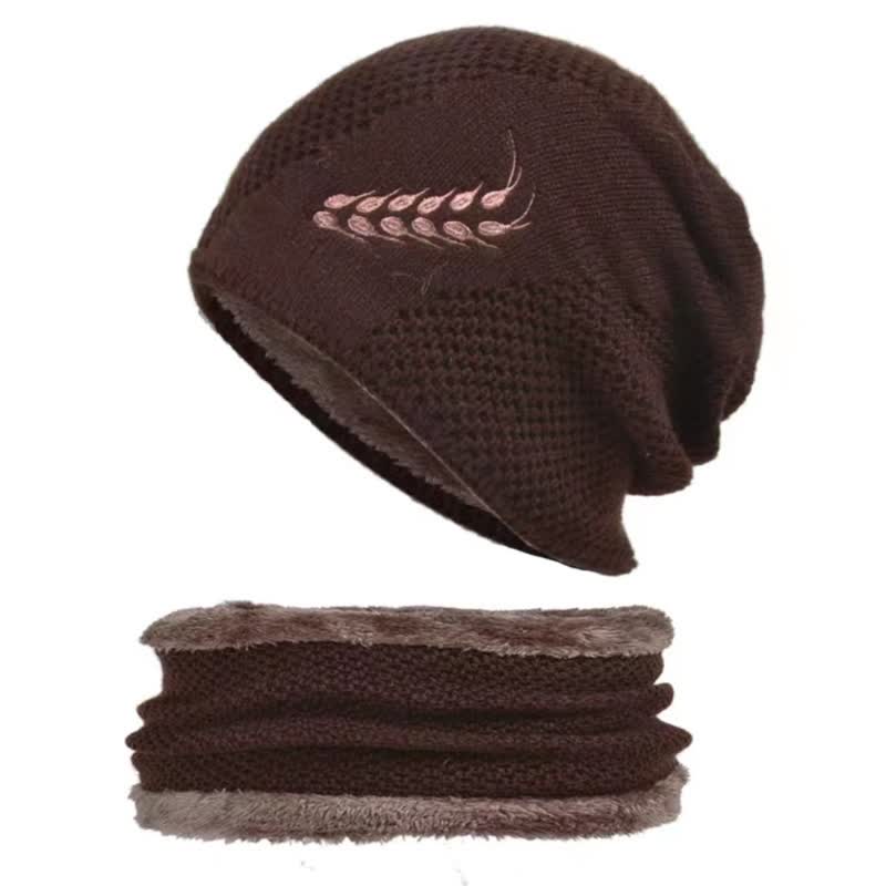 2Pcs Embroidered Wheat Beanie Hat Neck Warmer Set - Image 13