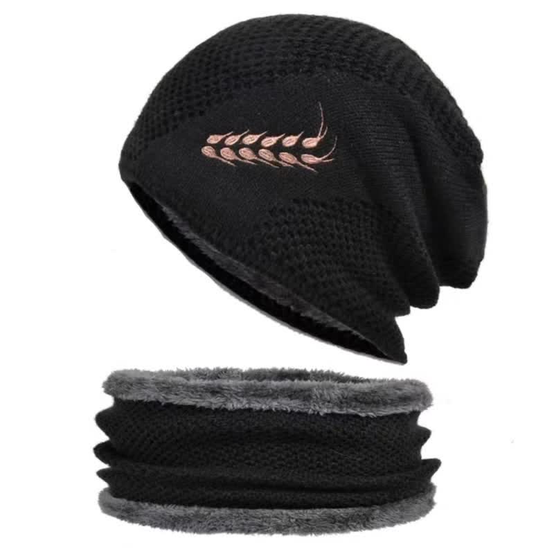 2Pcs Embroidered Wheat Beanie Hat Neck Warmer Set - Image 7
