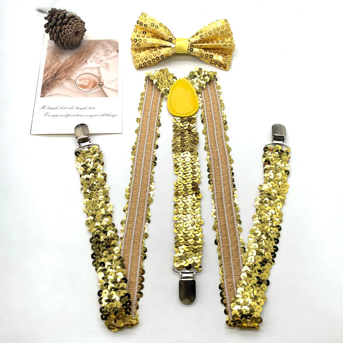 2Pcs Funny Party Sequin Bow Tie 3-Clips Adjustable Suspenders Set - Image 5