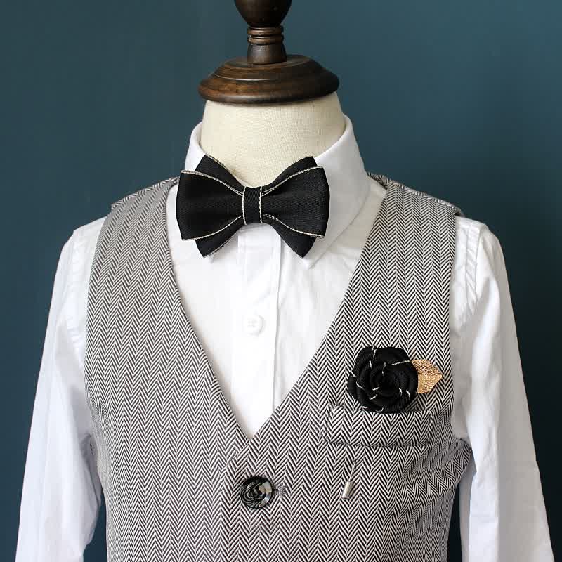 2Pcs Kid's Little Gentleman Multilayer Corsage Bow Tie Set - Image 5