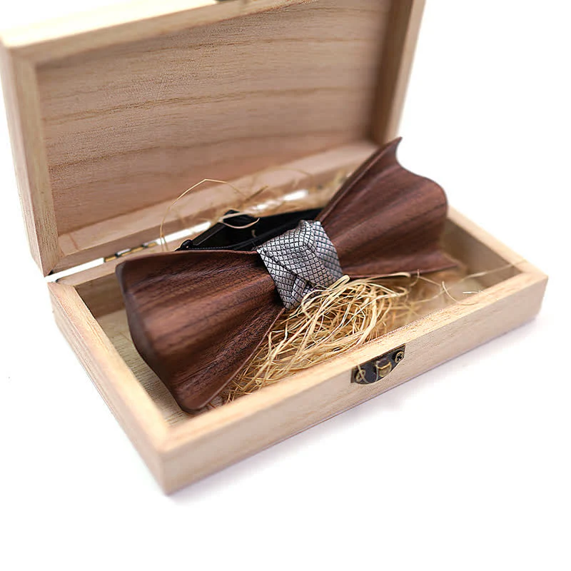 2Pcs Men's 3D Embossment Wooden Bow Tie Set - Image 2