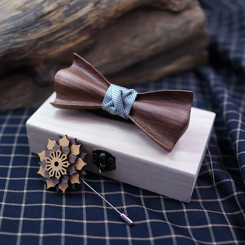 2Pcs Men's 3D Embossment Wooden Bow Tie Set - Image 5