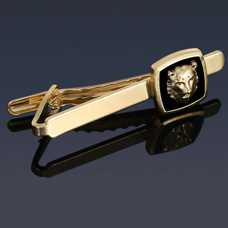 2Pcs Men's Black & Gold Tiger Shape Tie Clip Cufflinks Set - Image 3